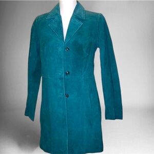 NWT Pamela McCoy Aqua / Teal 100% Suede Leather Lined Coat Jacket | SZ Medium